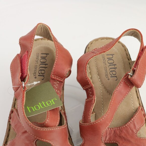 Hotter Womens Mellow Sandals Size 7.5 Red Leather Wedge Heel Strappy Slingback - Picture 10 of 12